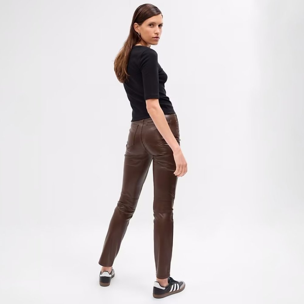 GAP High Rise Vegan Leather Vintage Slim Pants 4/27 Short Espresso Brown - Picture 6 of 7